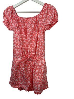 Gap Kids Girls Romper Size 14 16 Pink Floral Boho Short Sleeve Summer Outfit